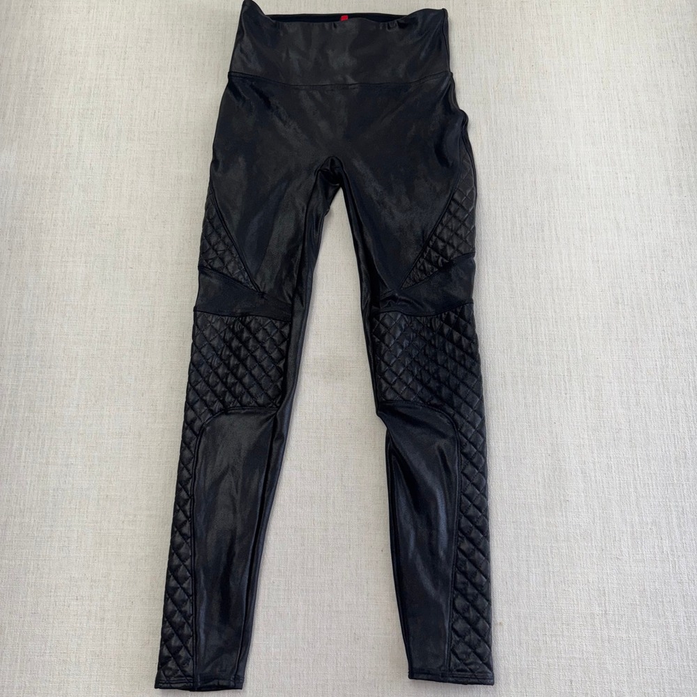 Spanx‎ Faux Leather Quilted Moto Leggings Black High Waist 20248R Womens Medium